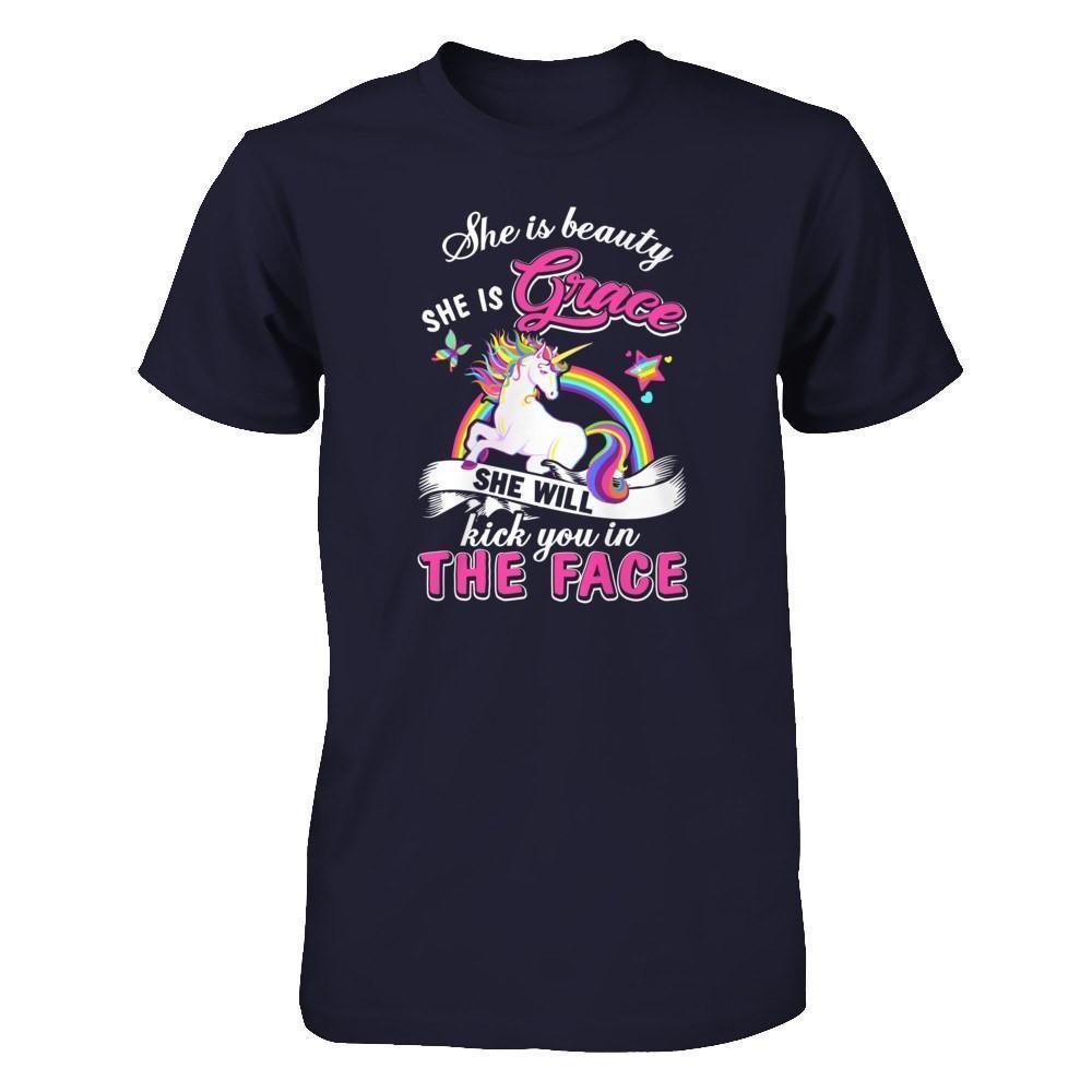 She Is Beauty She Is Grace She'll Kick You In The Face-T-Shirt & Tank Top-Premium T-Shirt-Midnight Navy