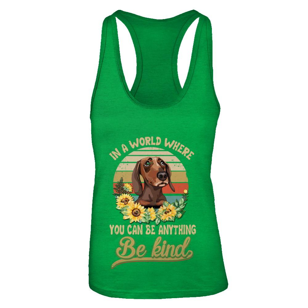 In A World Where You Can Be Anything Be Kind Dachshund Sunflow-T-Shirt & Tank Top-Women's Ideal Racerback Tank-Kelly Green