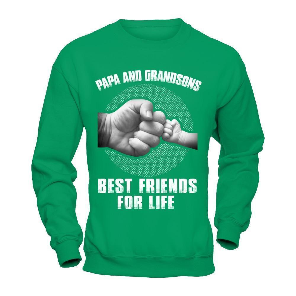 Papa And Grandsons Best Friends For Life-T-Shirt & Hoodie-Crewneck Sweatshirt-Irish Green