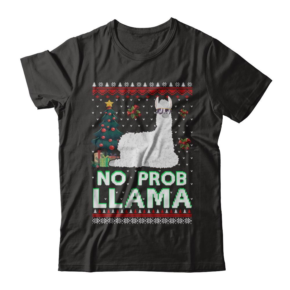 No Prob Llama No Drama Christmas Alpaca Sweater-T-Shirt & Sweatshirt-Premium T-Shirt-Black