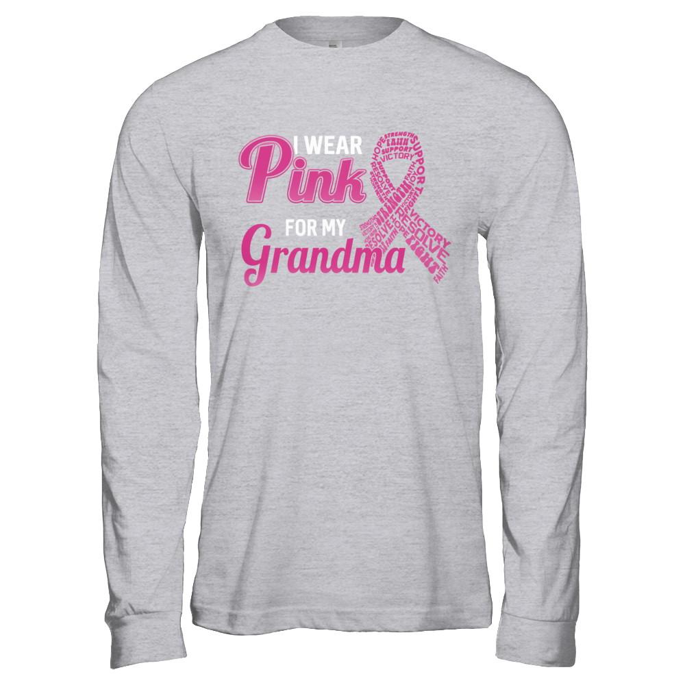 I Wear Pink For My Grandma Breast Cancer Awareness-T-Shirt & Hoodie-Long Sleeve T-Shirt-Sport Grey