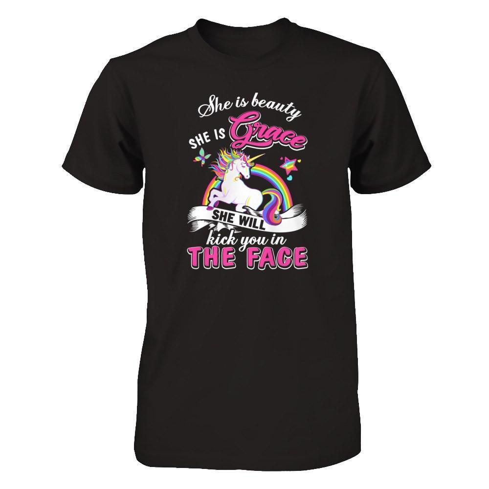She Is Beauty She Is Grace She'll Kick You In The Face-T-Shirt & Tank Top-Premium T-Shirt-Black