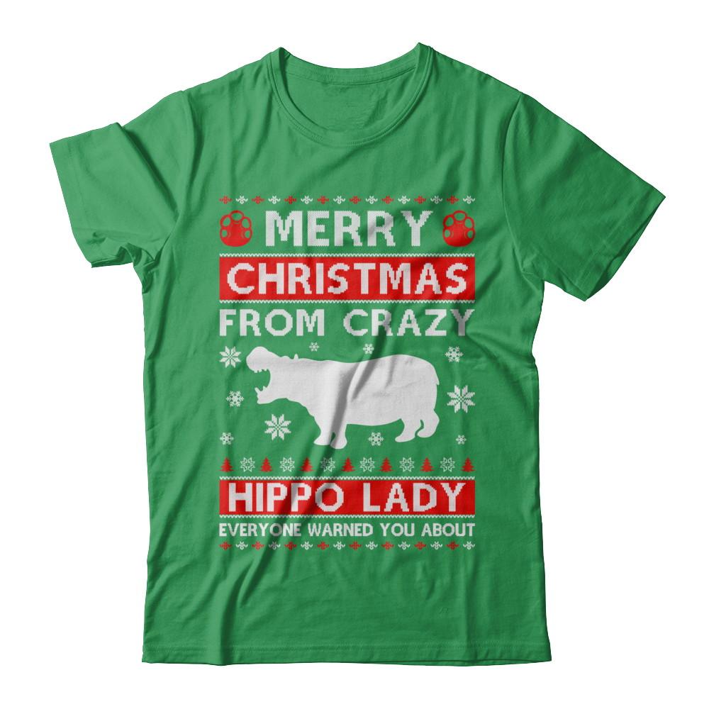 Merry Christmas From Crazy Hippo Lady Sweater-T-Shirt & Sweatshirt-Premium T-Shirt-Kelly Green