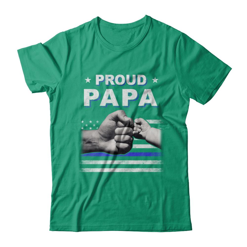 Proud Papa Police Thin Blue Line Flag Fathers Day-T-Shirt & Hoodie-Classic T-Shirt-Kelly Green