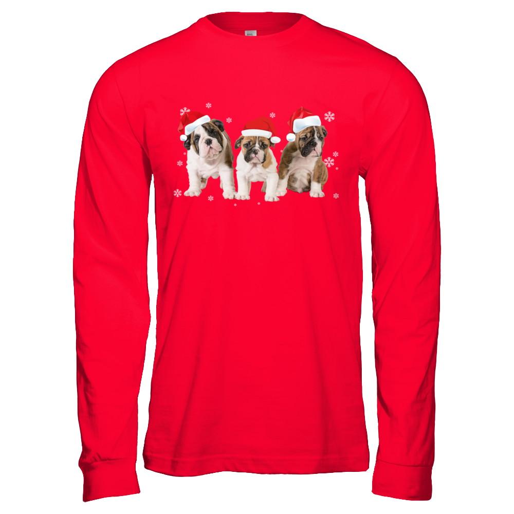 Funny Bulldogs Puppies Christmas Dog Gift-T-Shirt & Hoodie-Long Sleeve T-Shirt-Red