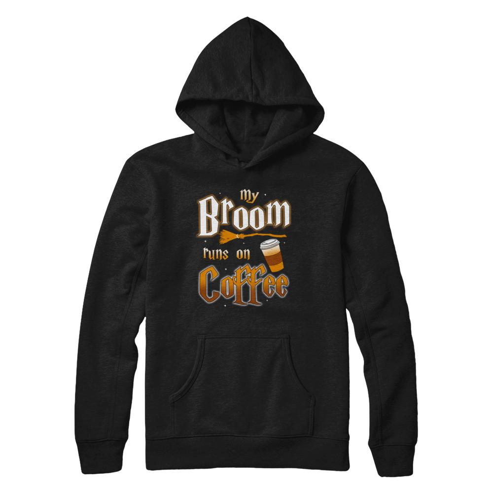 My Broom Runs On Coffee Halloween Witch Costume-T-Shirt & Hoodie-Pullover Hoodie-Black
