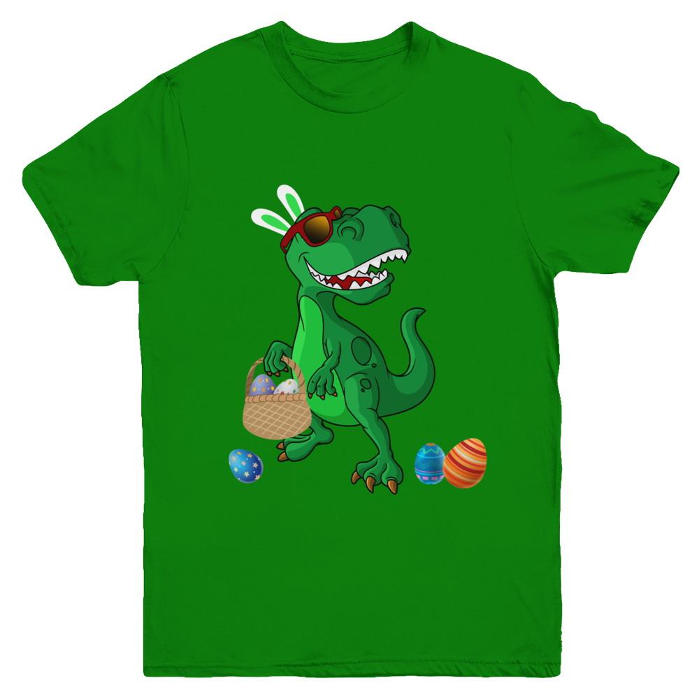 Funny Dabbing Cool Easter Bunny Dinosaur Youth-Youth Shirt-Youth T-Shirt-Irish Green