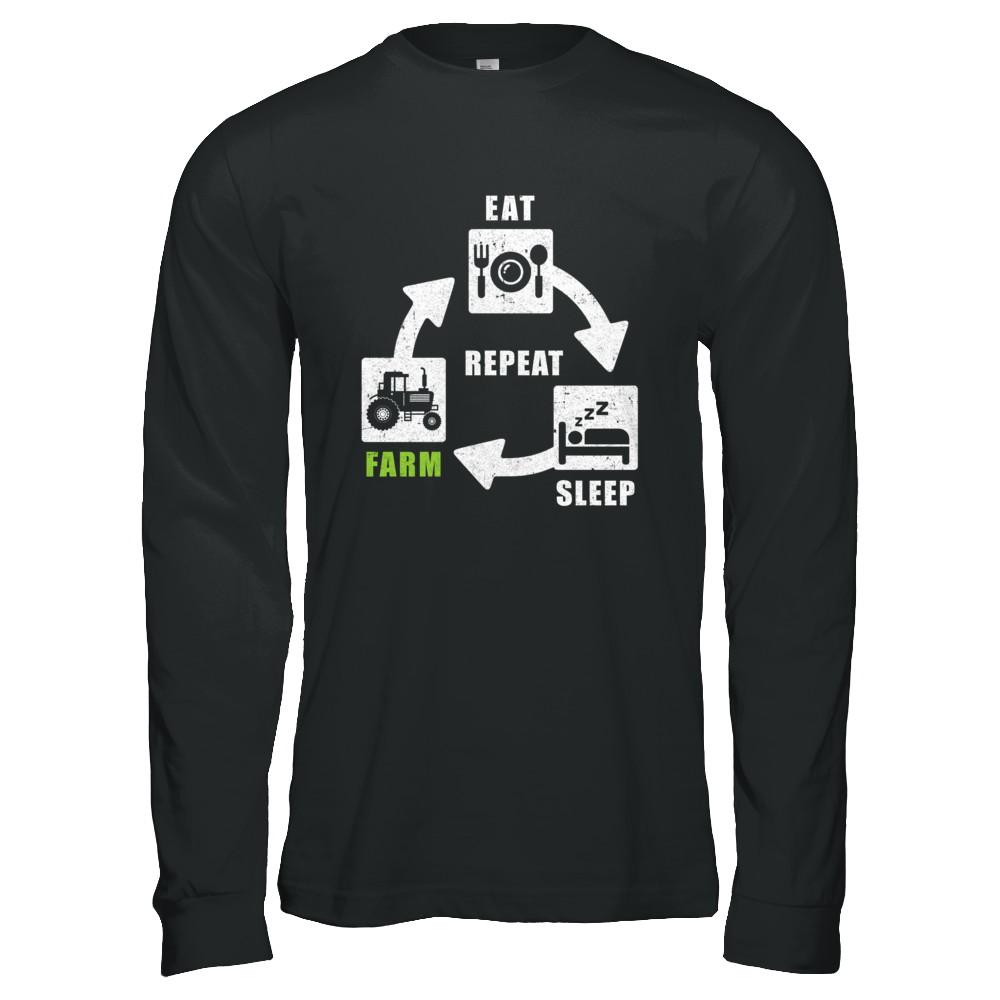 Eat Sleep Farm Repeat Farmer Farming Tractor-T-Shirt & Hoodie-Long Sleeve T-Shirt-Black