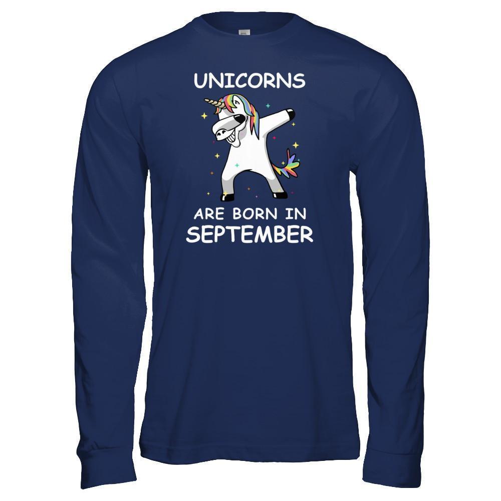 Unicorns Are Born In September Cute Dabbing-T-Shirt & Tank Top-Long Sleeve T-Shirt-Navy