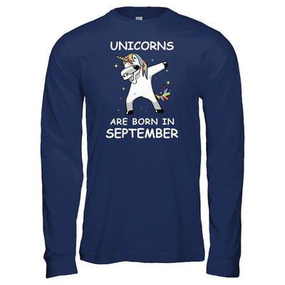 Unicorns Are Born In September Cute Dabbing-T-Shirt & Tank Top-Long Sleeve T-Shirt-Navy