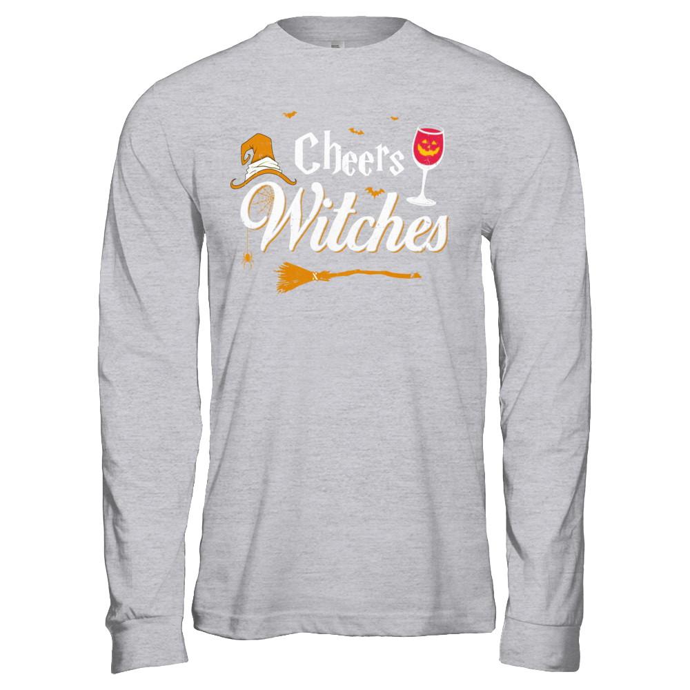 Cheers Witches Happy Hallowine Witch Halloween-T-Shirt & Hoodie-Long Sleeve T-Shirt-Sport Grey