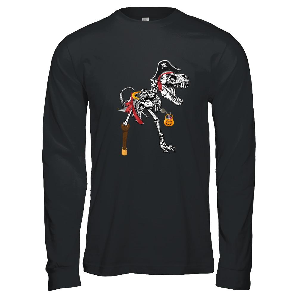 Dinosaurs T-Rex Skeleton Pirate Halloween Saurus For Men Women-T-Shirt & Hoodie-Long Sleeve T-Shirt-Black