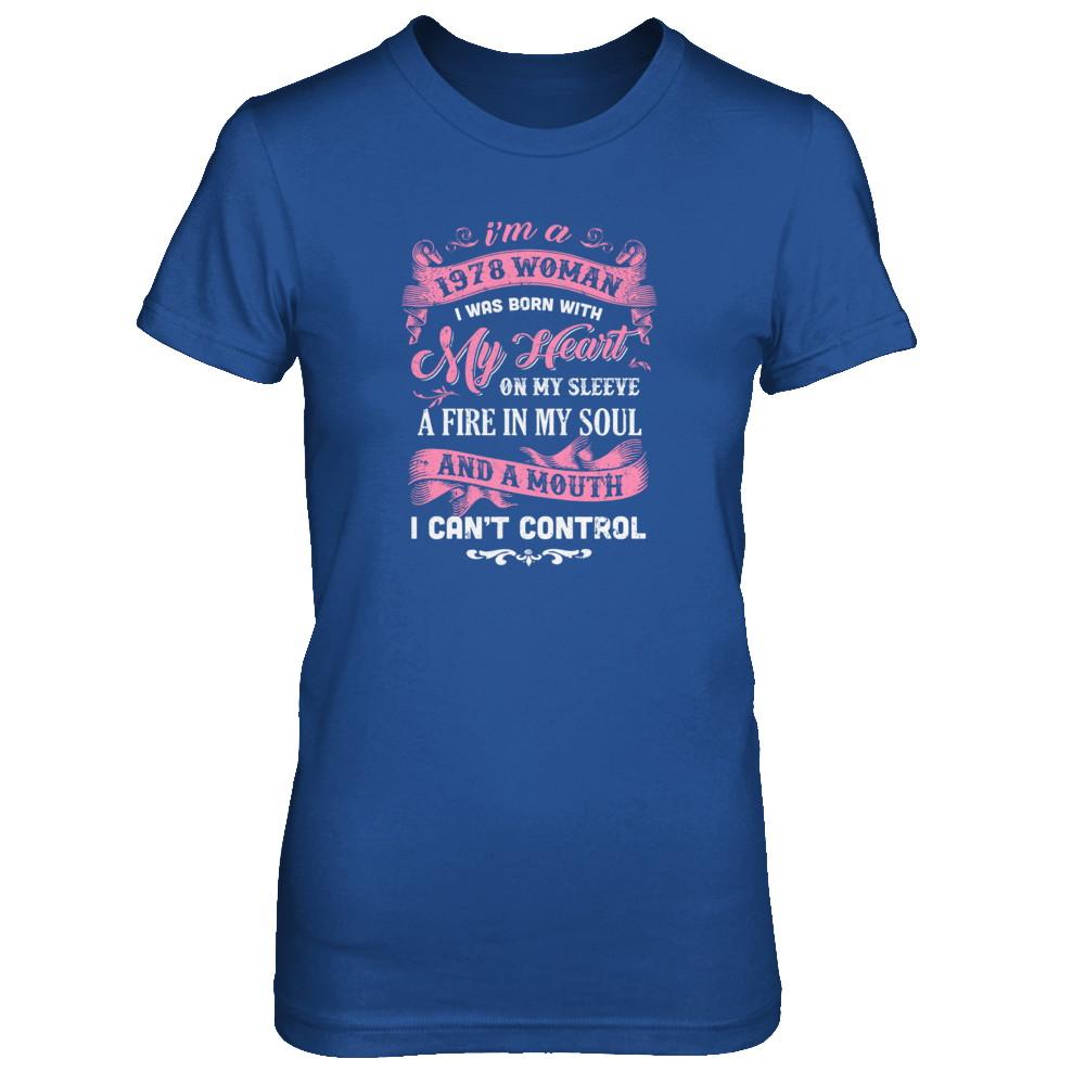 Vintage 1978 Woman 43 Birthday I Was Born With My Heart-T-Shirt & Tank Top-Women's T-Shirt-Royal