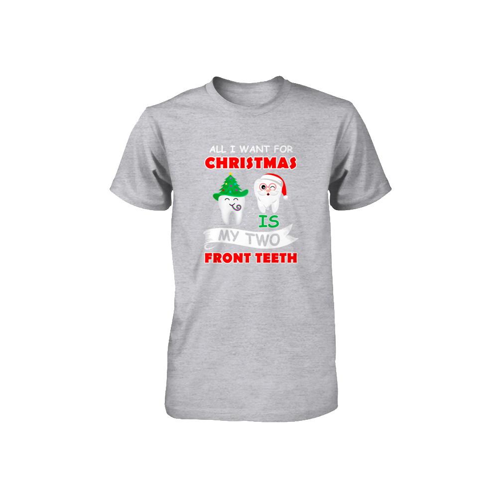 All I Want For Christmas Is My Two Front Teeth Funny Youth-Youth Shirt-Youth T-Shirt-Athletic Heather