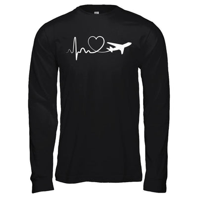 Airplane Fly Flight Planes Heartbeat To Travel Airplane-T-Shirt & Hoodie-Long Sleeve T-Shirt-Black