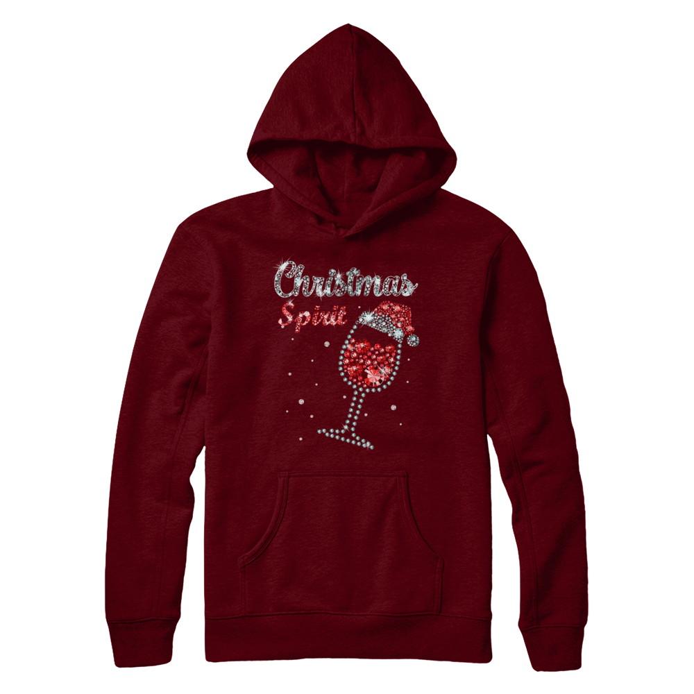 Diamond Christmas Spirit Santa Hat Wine Glass-T-Shirt & Sweatshirt-Pullover Hoodie-Maroon
