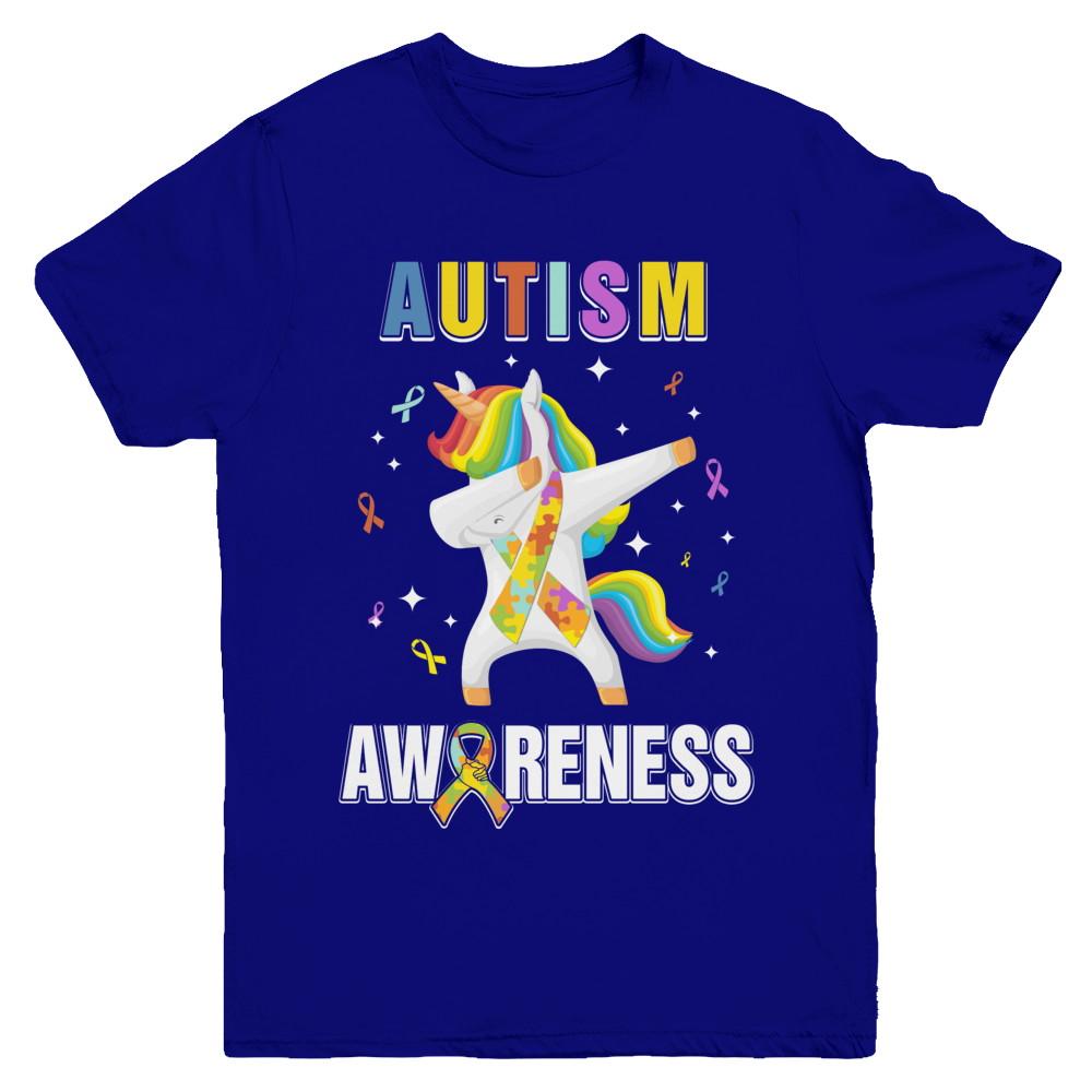 Inspirational Autism Awareness Unicorn Support Youth-Youth Shirt-Youth T-Shirt-Navy