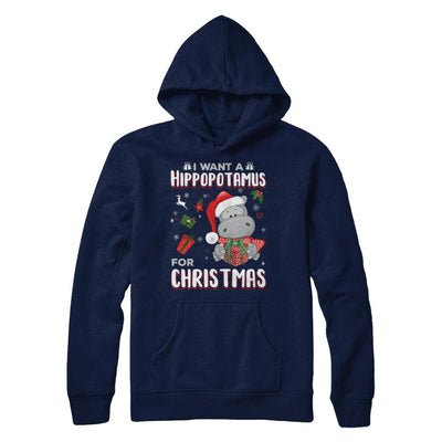 I Want A Hippopotamus For Christmas Hippo-T-Shirt & Sweatshirt-Pullover Hoodie-Navy
