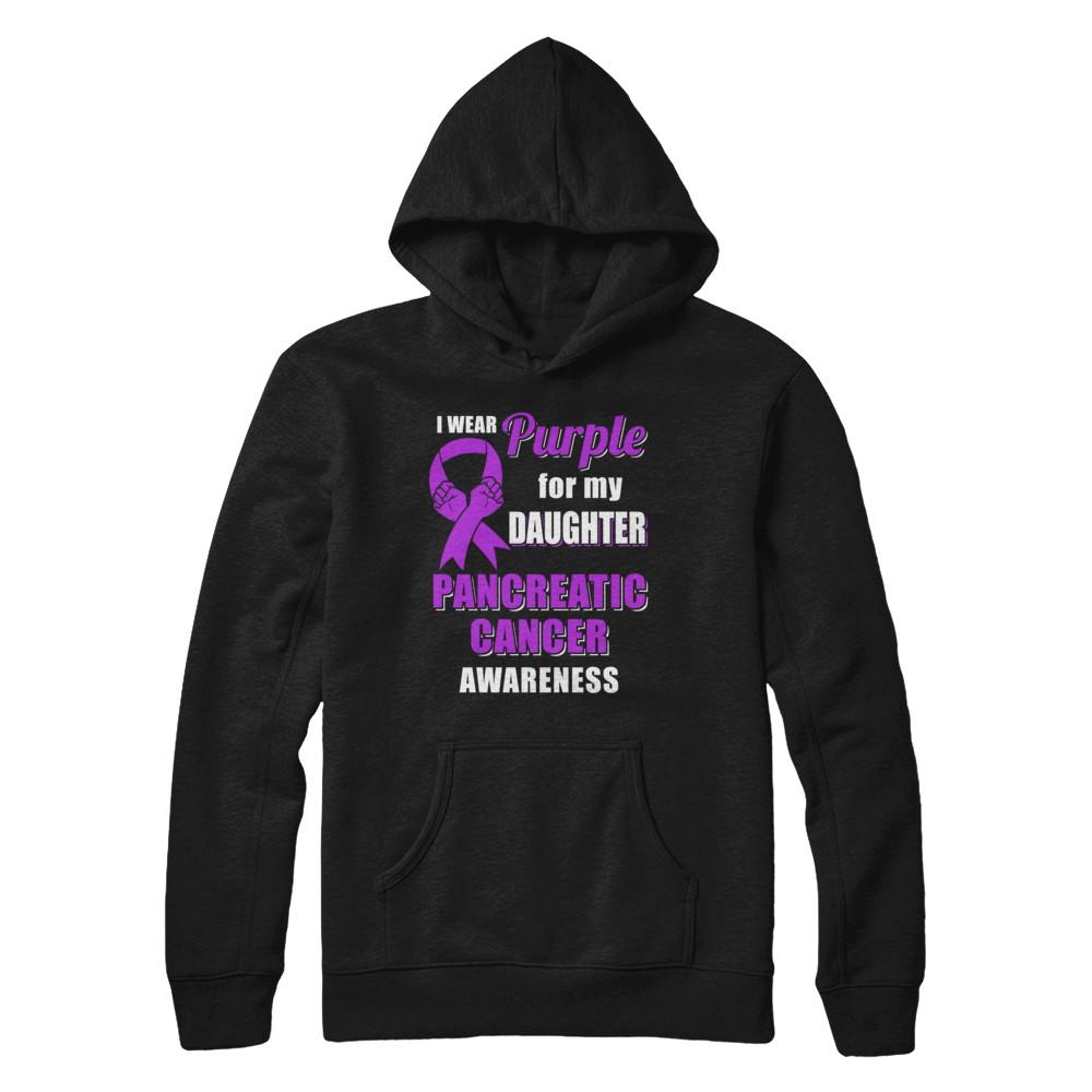 I Wear Purple For My Daughter Pancreatic Cancer Dad Mom-T-Shirt & Hoodie-Pullover Hoodie-Black