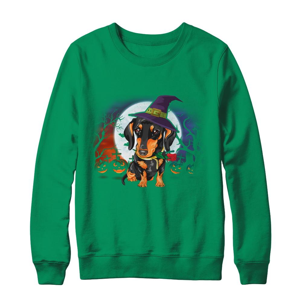 Cute Halloween Dachshund Puppy Pumpkins-T-Shirt & Sweatshirt-Crewneck Sweatshirt-Irish Green