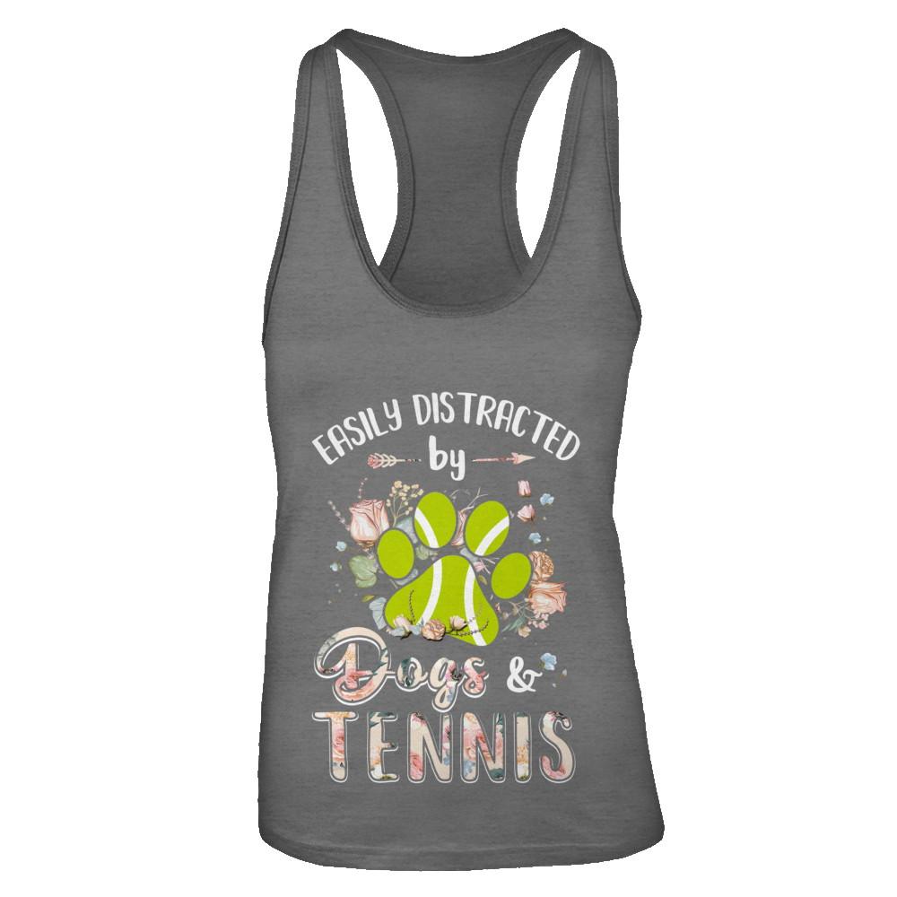 Easily Distracted By Dogs And Tennis-T-Shirt & Tank Top-Women's Ideal Racerback Tank-Dark Grey