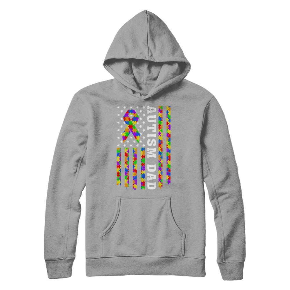 Proud Autism Dad Daddy Autistic Us Flag Fathers Day-T-Shirt & Hoodie-Pullover Hoodie-Light Steel