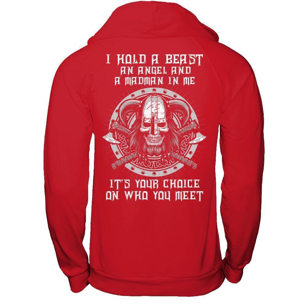 Viking I Hold A Beast An Angel And A Madman In Me-T-Shirt & Hoodie-Pullover Hoodie-Red