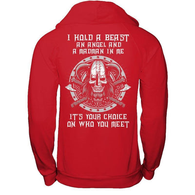 Viking I Hold A Beast An Angel And A Madman In Me-T-Shirt & Hoodie-Pullover Hoodie-Red