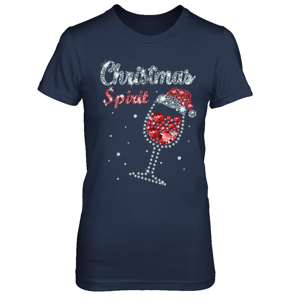 Diamond Christmas Spirit Santa Hat Wine Glass-T-Shirt & Sweatshirt-Women's T-Shirt-Navy