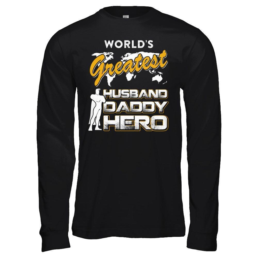 World's Greatest Husband Daddy Hero-T-Shirt & Hoodie-Long Sleeve T-Shirt-Black