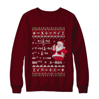 Funny Merry Xmas In Math Ugly Christmas Sweater-T-Shirt & Sweatshirt-Crewneck Sweatshirt-Maroon