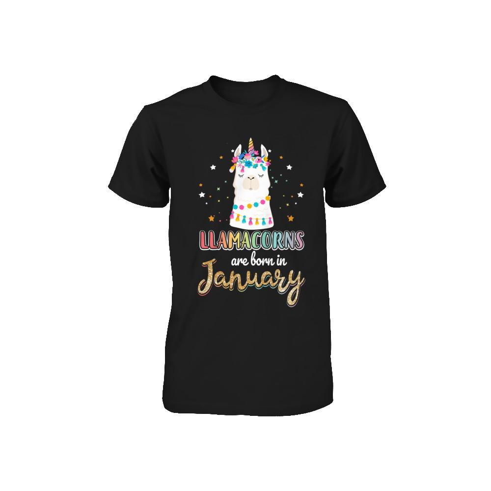 Llama Unicorn Llamacorns Born In January Birthday Gift Youth-Youth Shirt-Toddler T-Shirt-Black
