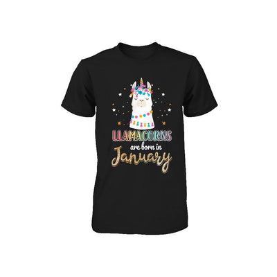 Llama Unicorn Llamacorns Born In January Birthday Gift Youth-Youth Shirt-Toddler T-Shirt-Black