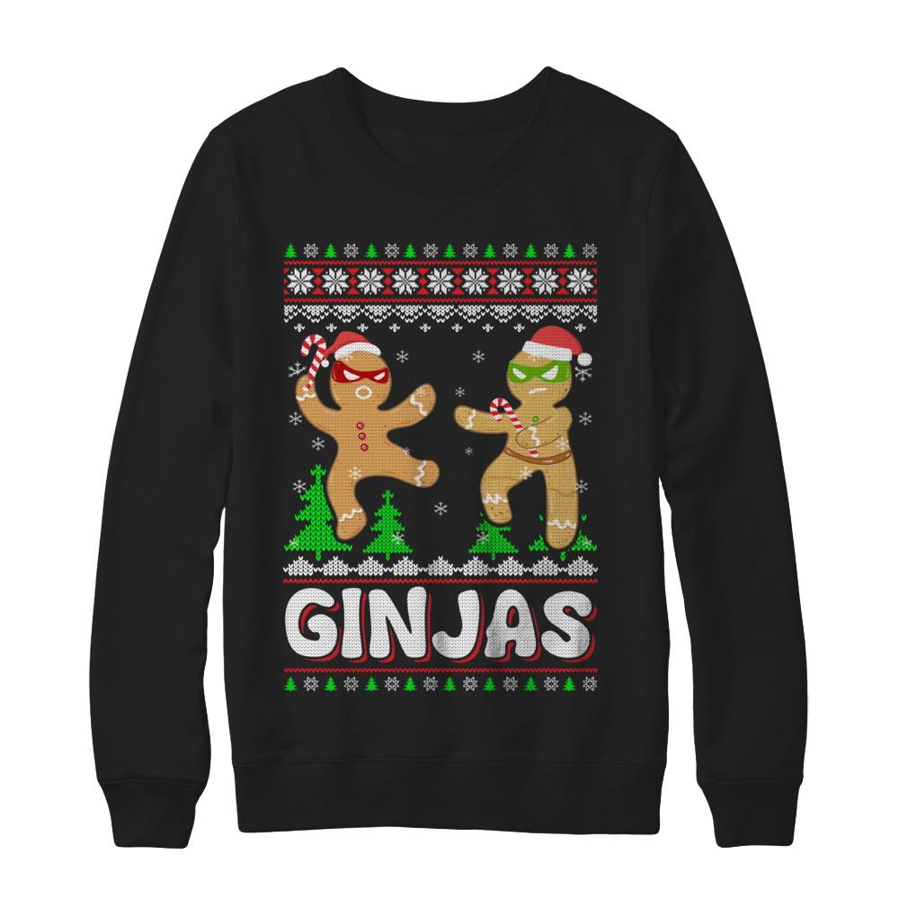 Ginjas Gingerbread Ninjas Funny Ugly Christmas Sweater-T-Shirt & Sweatshirt-Crewneck Sweatshirt-Black