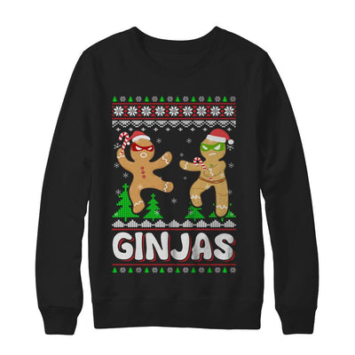 Ginjas Gingerbread Ninjas Funny Ugly Christmas Sweater-T-Shirt & Sweatshirt-Crewneck Sweatshirt-Black