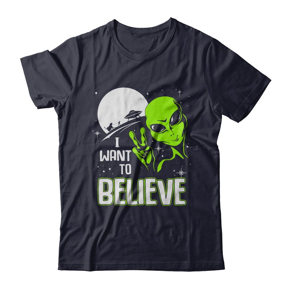 I Want To Believe Alien Ufo-T-Shirt & Hoodie-Premium T-Shirt-Midnight Navy