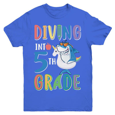 Diving Into 5th Grade Back To School Shark Youth-Youth Shirt-Youth T-Shirt-Royal