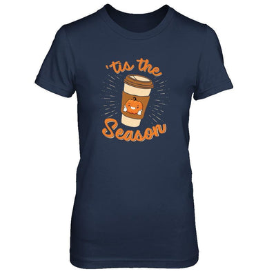 Autumn Fall Pumpkin Spice Coffee Tis The Season Mom-T-Shirt & Tank Top-Women's T-Shirt-Navy