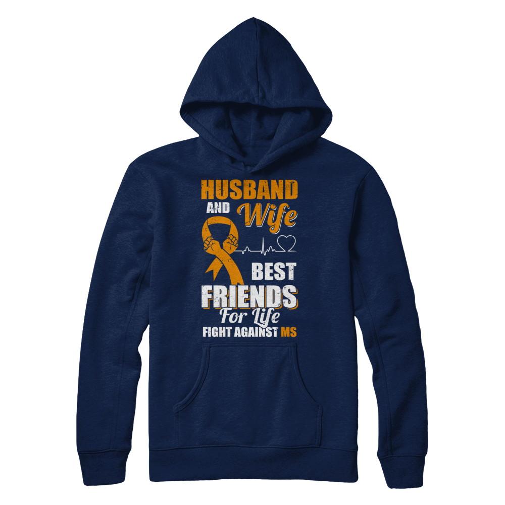 Husband & Wife Best Friends For Life Fight Against Ms-T-Shirt & Hoodie-Pullover Hoodie-Navy