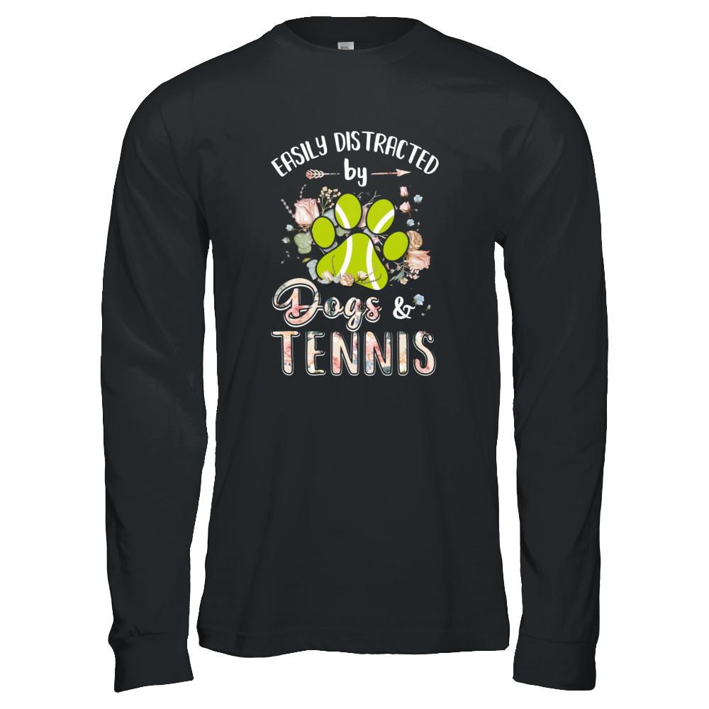 Easily Distracted By Dogs And Tennis-T-Shirt & Tank Top-Long Sleeve T-Shirt-Black