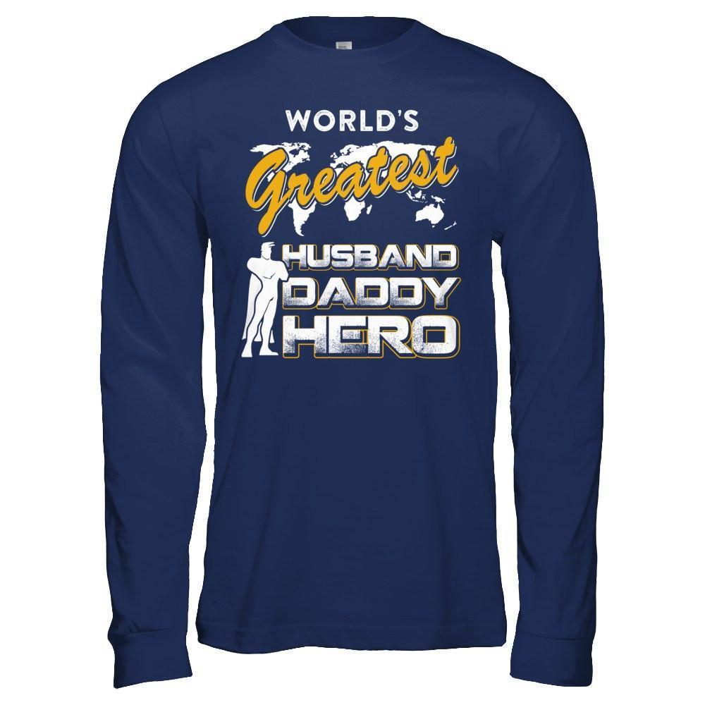 World's Greatest Husband Daddy Hero-T-Shirt & Hoodie-Long Sleeve T-Shirt-Navy