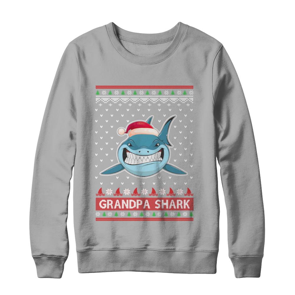 Santa Hat Grandpa Shark Ugly Christmas Sweater-T-Shirt & Sweatshirt-Crewneck Sweatshirt-Light Steel