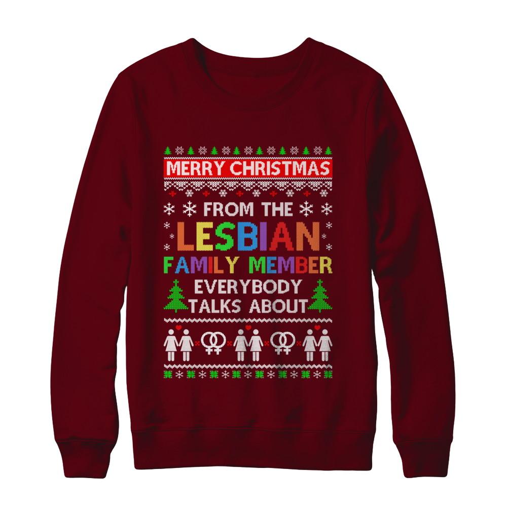 LGBT Merry Christmas From Lesbian Aunt Family Ugly Sweater-T-Shirt & Sweatshirt-Crewneck Sweatshirt-Maroon