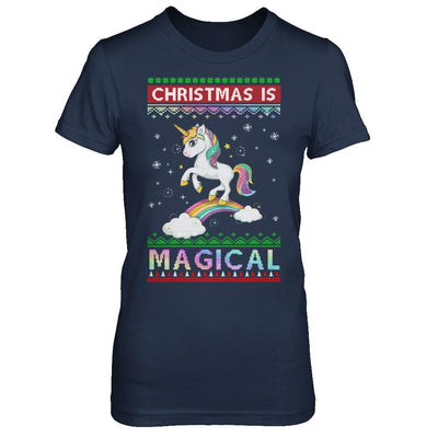 Christmas Is Magical Unicorn Ugly Christmas Sweater-T-Shirt & Sweatshirt-Women's T-Shirt-Navy