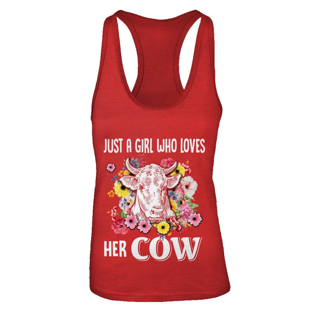 Just A Girl Who Loves Her Cow-T-Shirt & Tank Top-Women's Ideal Racerback Tank-Red