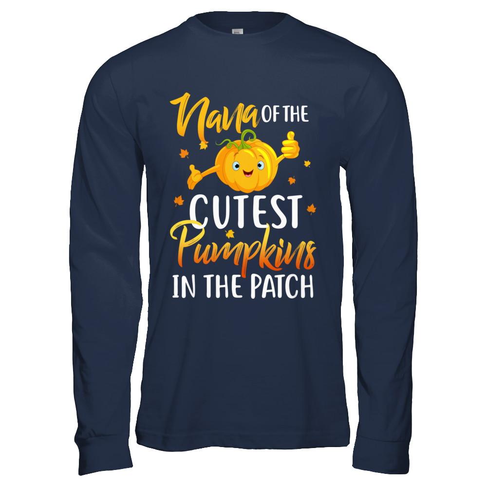 Halloween Nana Of Cutest Pumpkins In The Patch-T-Shirt & Hoodie-Long Sleeve T-Shirt-Navy