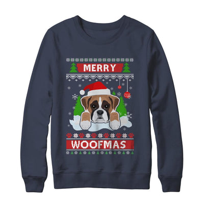 Boxer Merry Woofmas Ugly Christmas Sweater-T-Shirt & Sweatshirt-Crewneck Sweatshirt-Navy