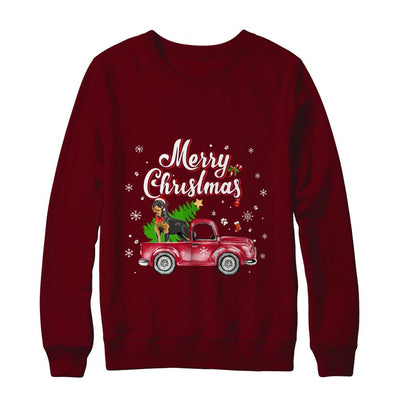 Rottweiler Retriever Rides Red Truck Christmas Pajama-T-Shirt & Sweatshirt-Crewneck Sweatshirt-Maroon