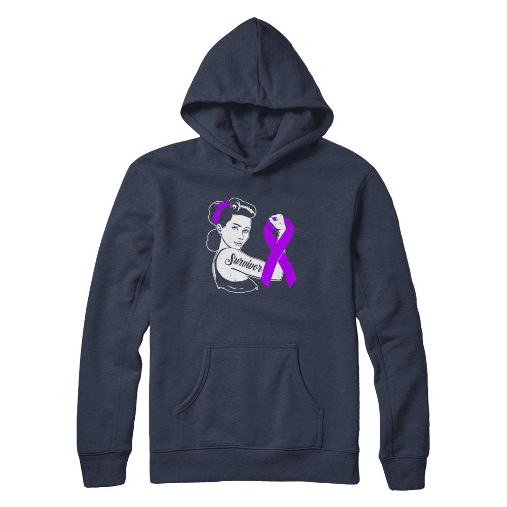We Can Cure It Purple Alzheimer's Awareness Survivor-T-Shirt & Hoodie-Pullover Hoodie-Navy