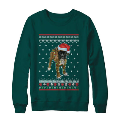 Boxer Christmas Ugly Sweater Lights Dog Xmas Gift-T-Shirt & Sweatshirt-Crewneck Sweatshirt-Deep Forest
